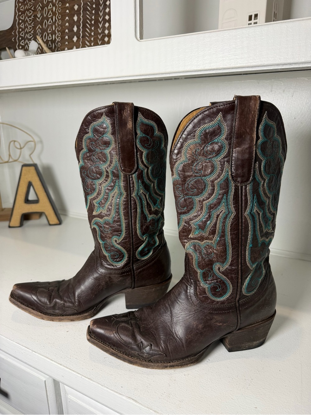 Idyllwind Womens 8 Brown Leather Turquoise Teal Embroidered Cowboy Boots Western